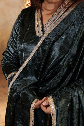 Plus Size Emerald Velvet V Neck Suit Set