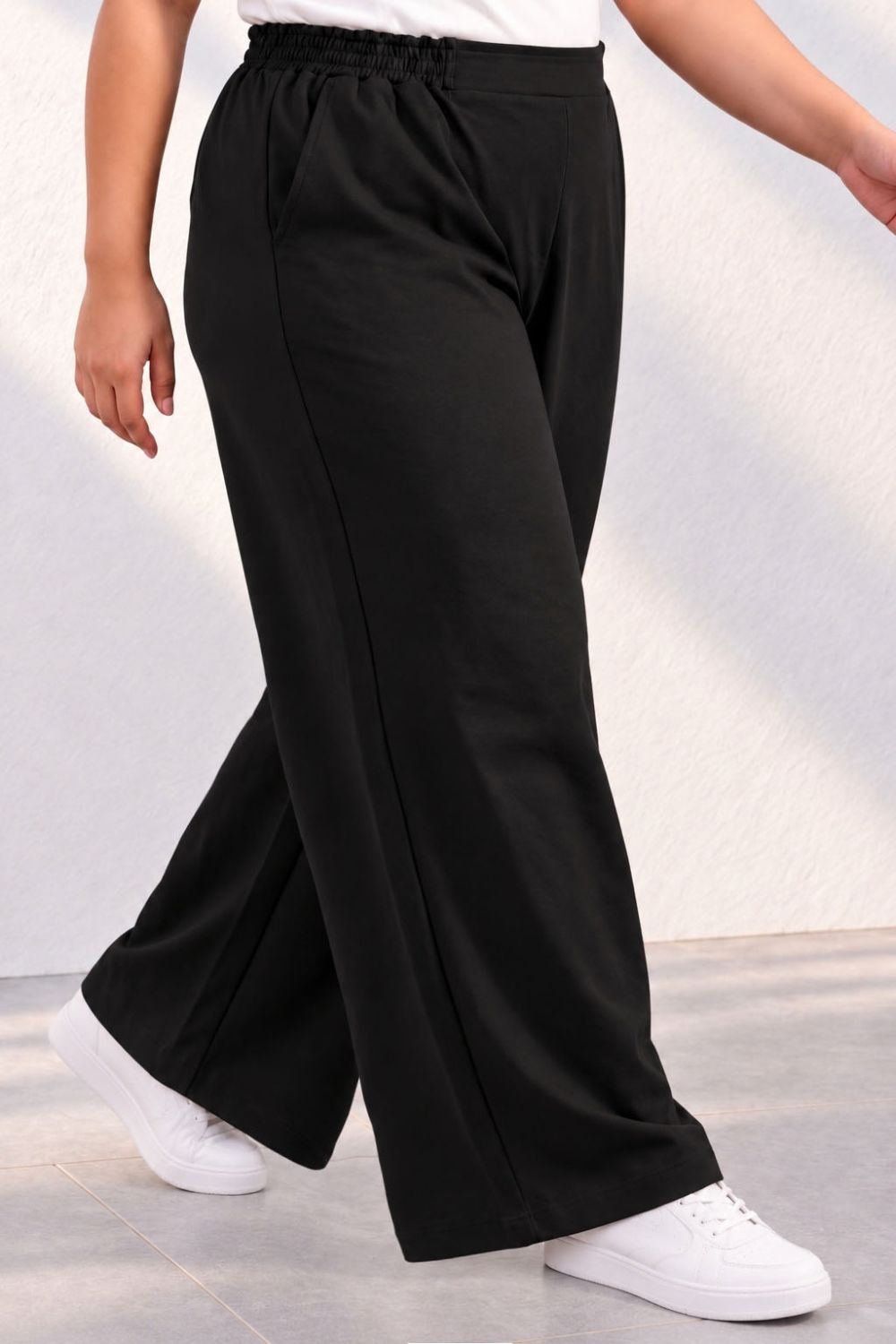 Plus Size SoftEase V Neck Black Cotton Coord Set