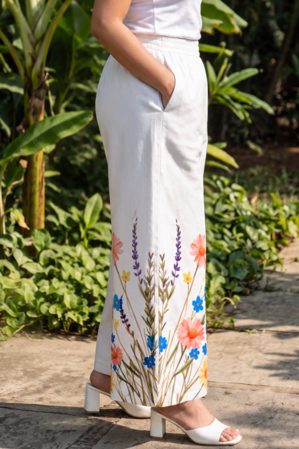 Plus Size White Floral Print Cotton Coord Set