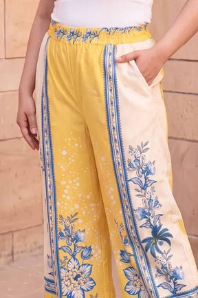 Plus Size Yellow Floral Print Cotton Kurta Coord Set