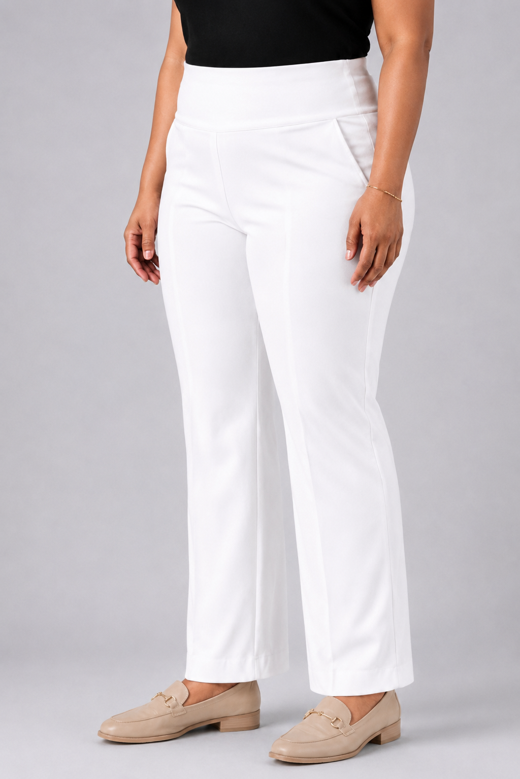 White Tummy Shaping Wide Straight Pants