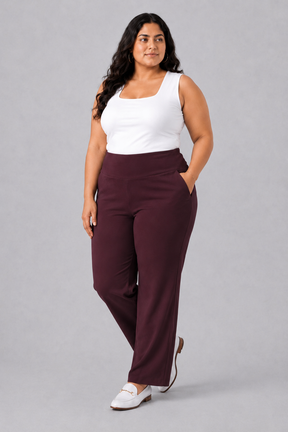 Wine Tummy Shaping Wide Straight Pants