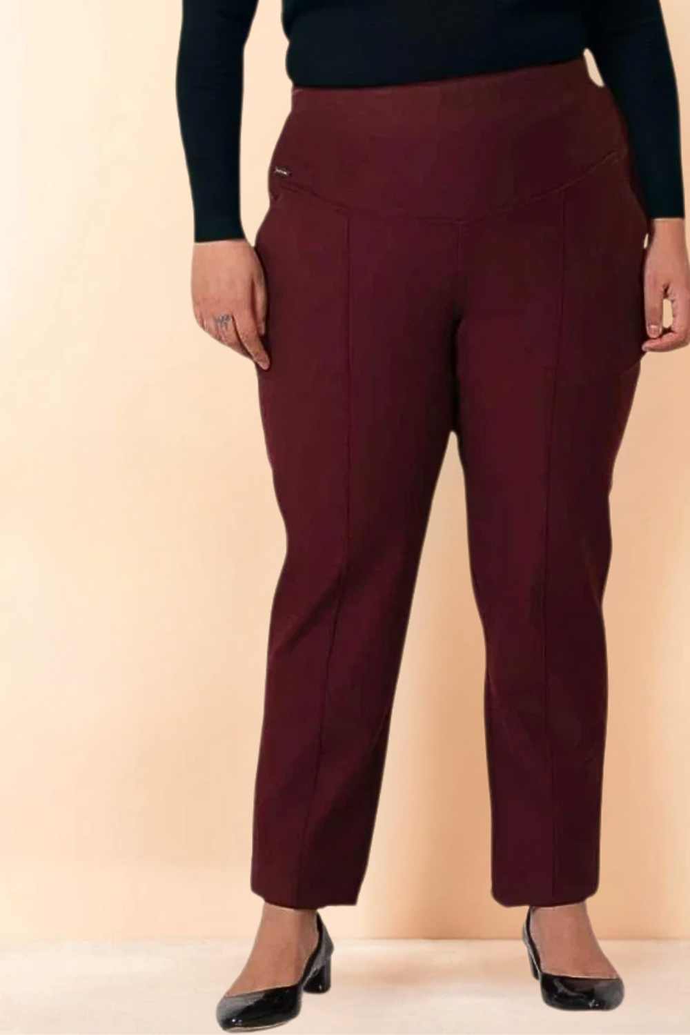 Plus Size Wine Tummy Shaper Straight Fit Pants