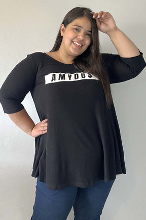 Self-Design A-Line Plus Size Black Top