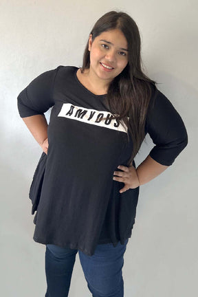 Self-Design A-Line Plus Size Black Top