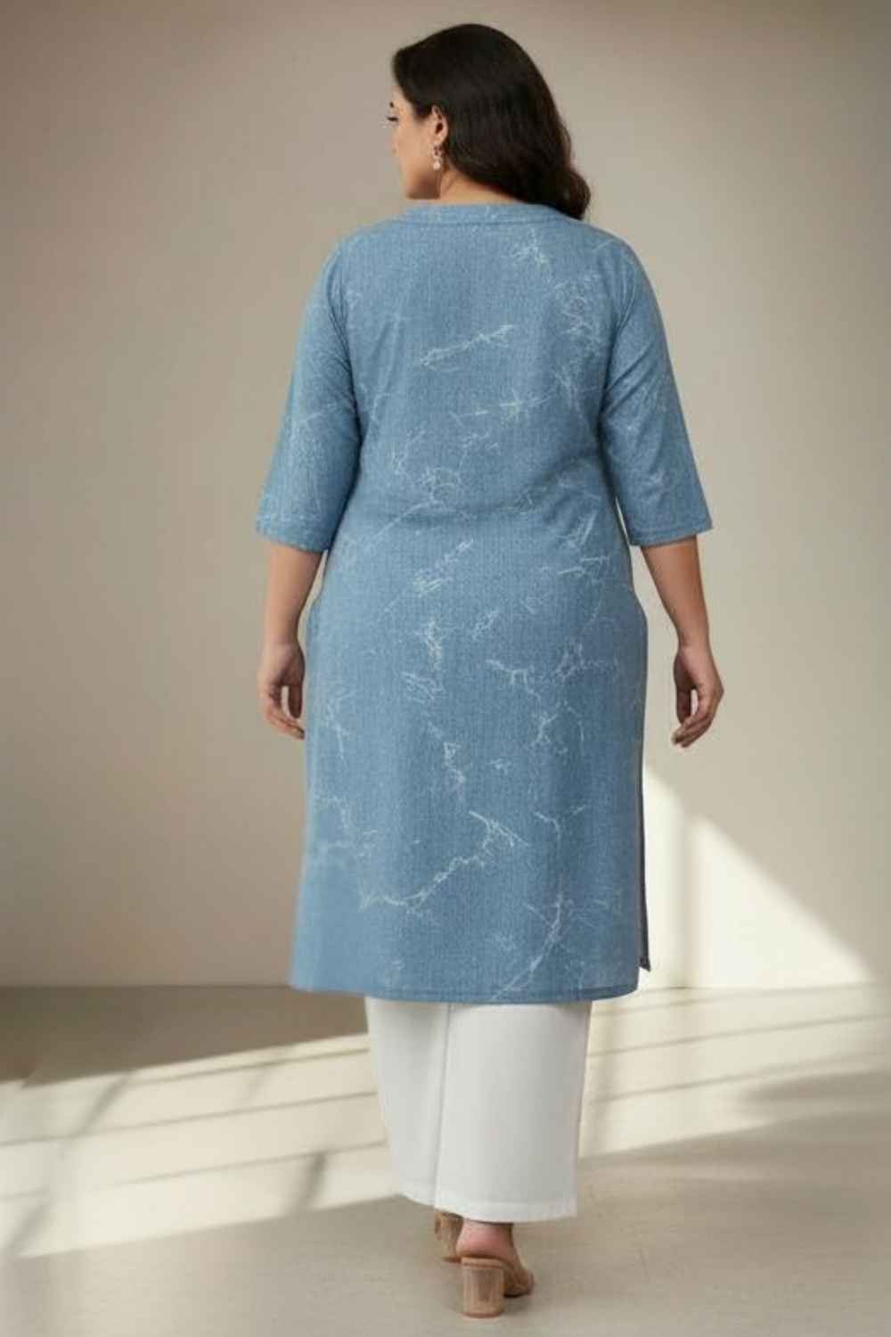 Plus Size Plus Size Denim Cotton V Neck Kurta Marble Wash