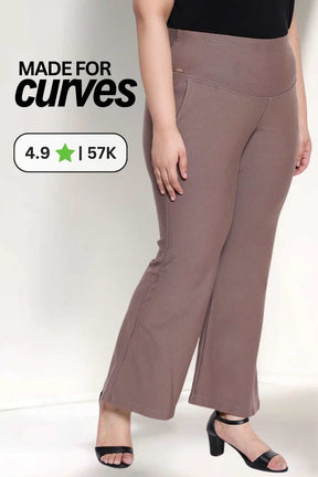 Plus Size Brownish Grey Tummy Shaper Flare Pants