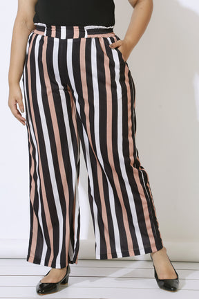 Plus Size Black Luxe Stripes High Waist Pants
