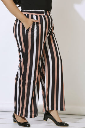 Plus Size Black Luxe Stripes High Waist Pants