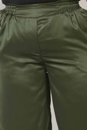 Plus Size Olive Satin High Waist Pants