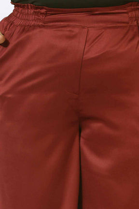 Plus Size Maroon Satin High Waist Pants