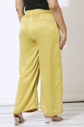 Plus Size Yellow Satin High Waist Pants