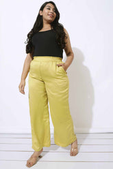 Plus Size Yellow Satin High Waist Pants