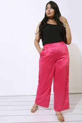 Plus Size Pink Satin High Waist Pants