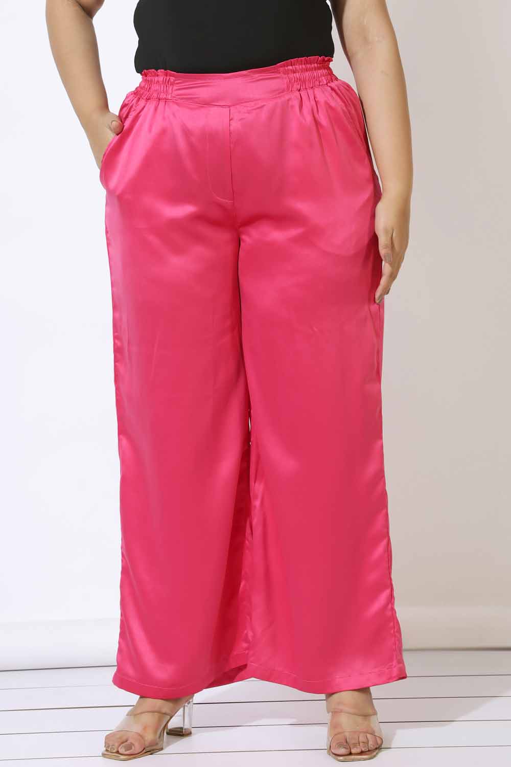 Plus Size Plus Size Pink Satin High Waist Pants
