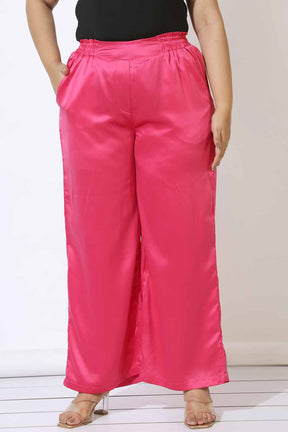 Plus Size Pink Satin High Waist Pants