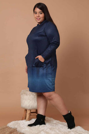 Plus Size Midnight Denim Ombre Printed Sweatshirt Hoodie Winter Dress