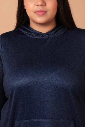 Plus Size Midnight Denim Ombre Printed Sweatshirt Hoodie Winter Dress