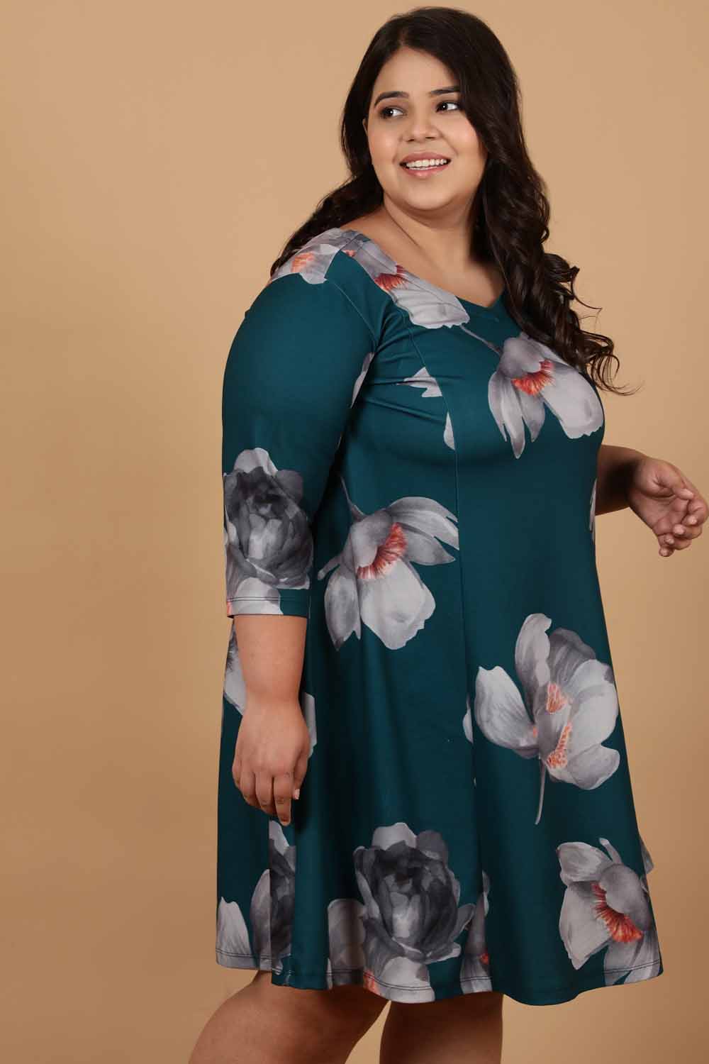 Plus Size Plus Size Dark Green Floral Printed Dress Online in India | Amydus Plus Size Plus Size Dark Green Floral Printed Dress Online in India | Amydus