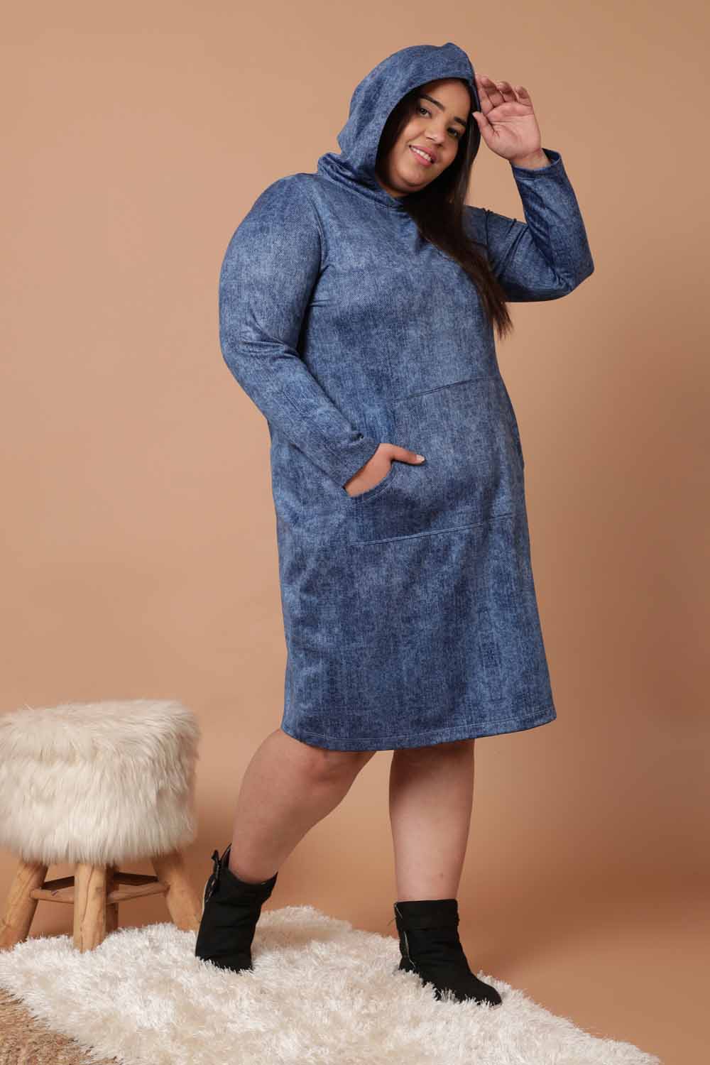 Plus Size Plus Size Coldwashed Denim Printed Sweatshirt Hoodie Winter Dress  Online in India