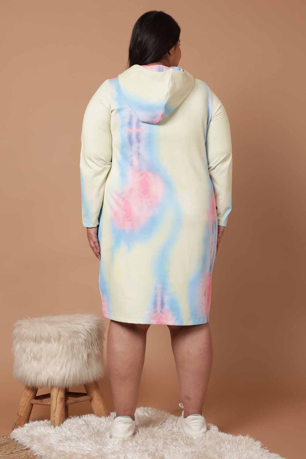 Plus Size Tie Dye Printed Sweatshirt Hoodie Winter Dress