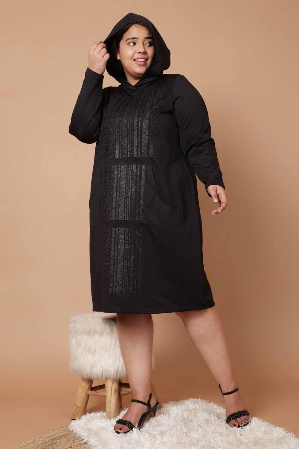 Buy Plus Size Black Party Sweatshirt Hoodie Winter Dress
