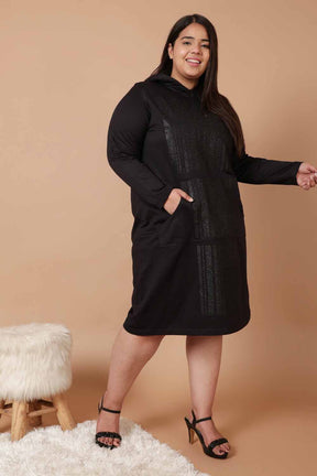Plus Size Black Party Sweatshirt Hoodie Winter Dress