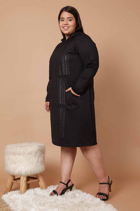 Plus Size Black Party Sweatshirt Hoodie Winter Dress