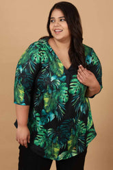 Plus Size Midnight Tropical Printed Centre Pleat Top