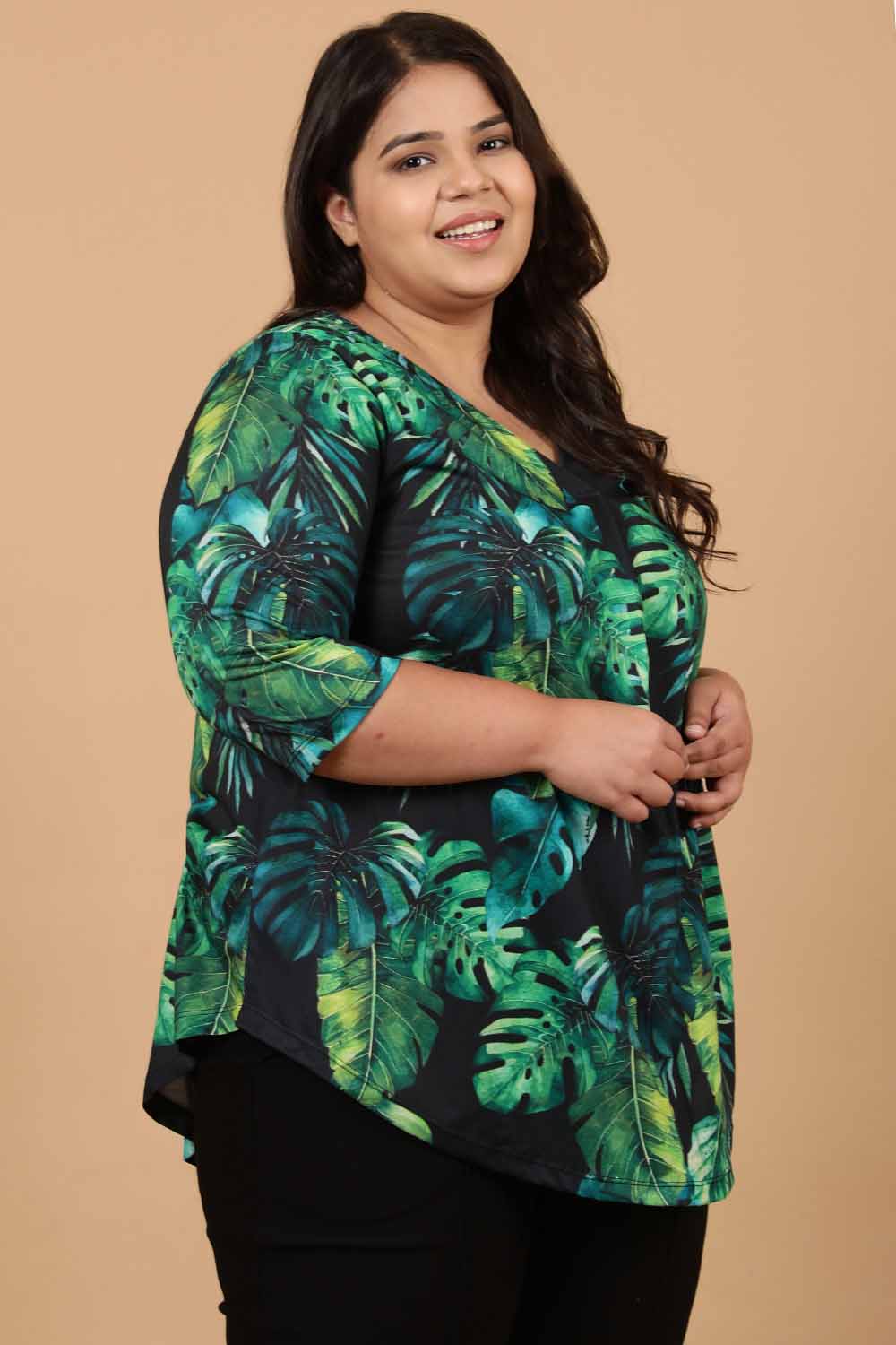 Plus Size Midnight Tropical Printed Centre Pleat Top for Women