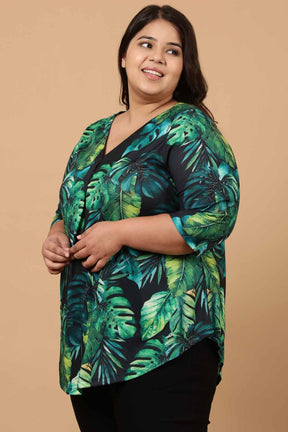 Plus Size Midnight Tropical Printed Centre Pleat Top