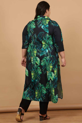 Plus Size Midnight Tropical Printed Kurta Cum Shrug