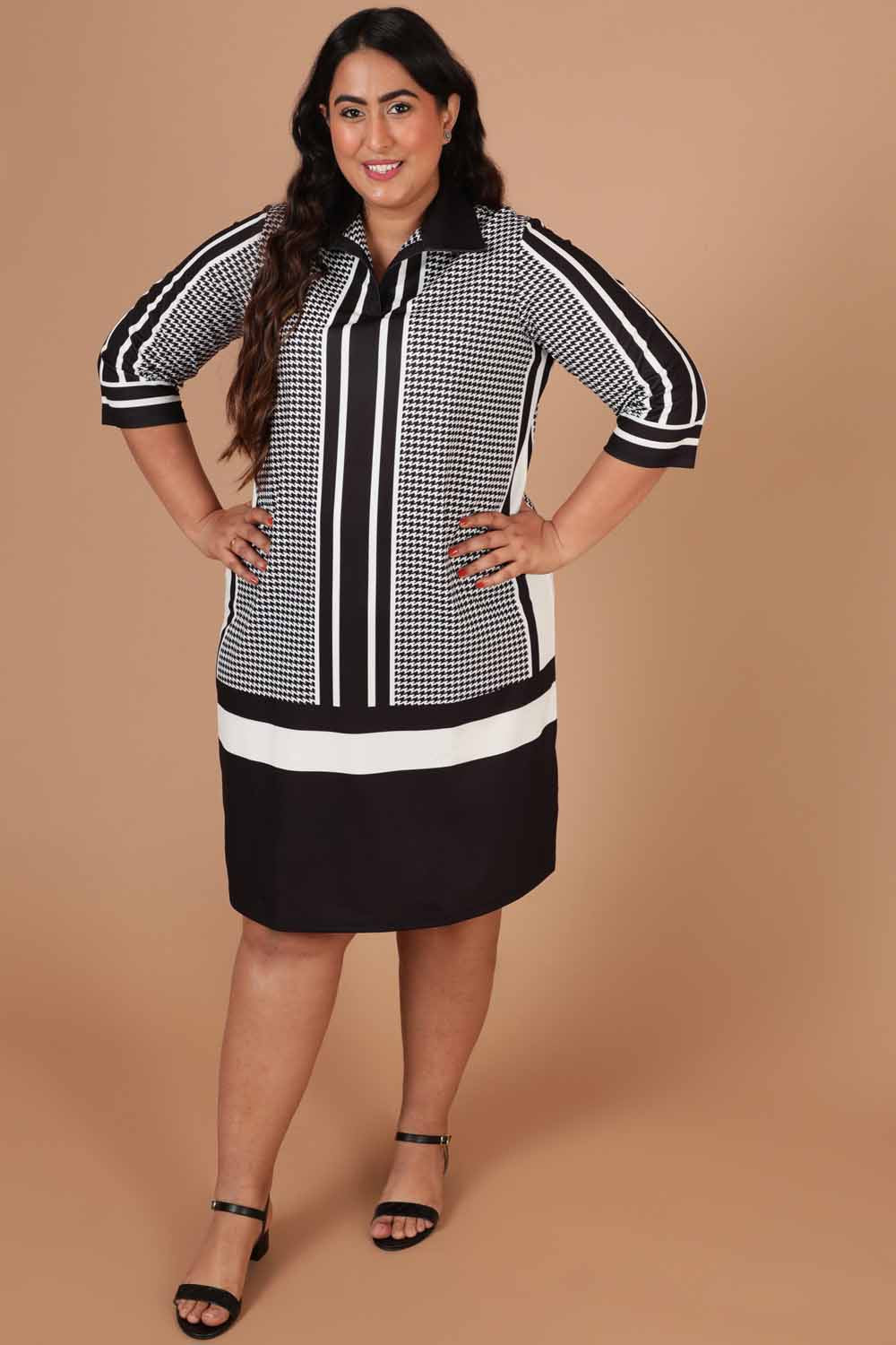 Buy Houndstooth Print Shirt Dress