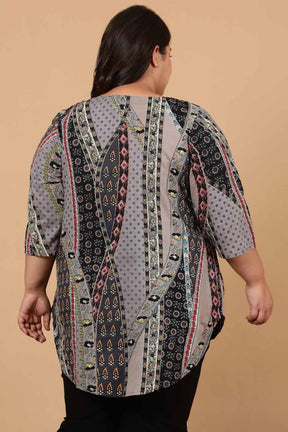 Plus Size Grey Printed Cotton Top