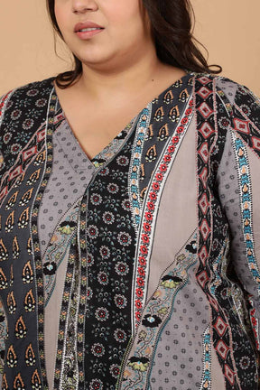 Plus Size Grey Printed Cotton Top