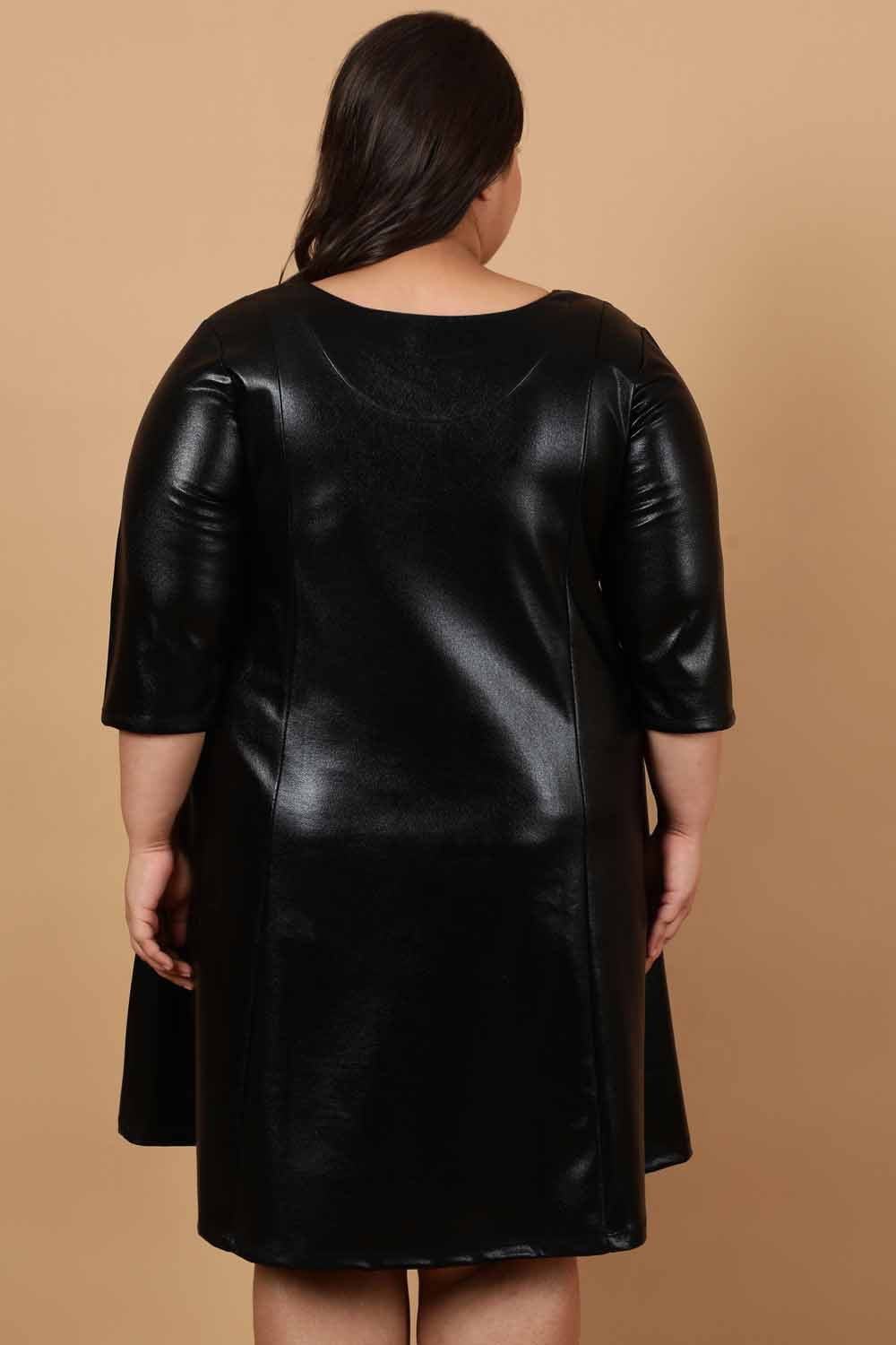 Plus Size Black Cruelty Free Leather Dress