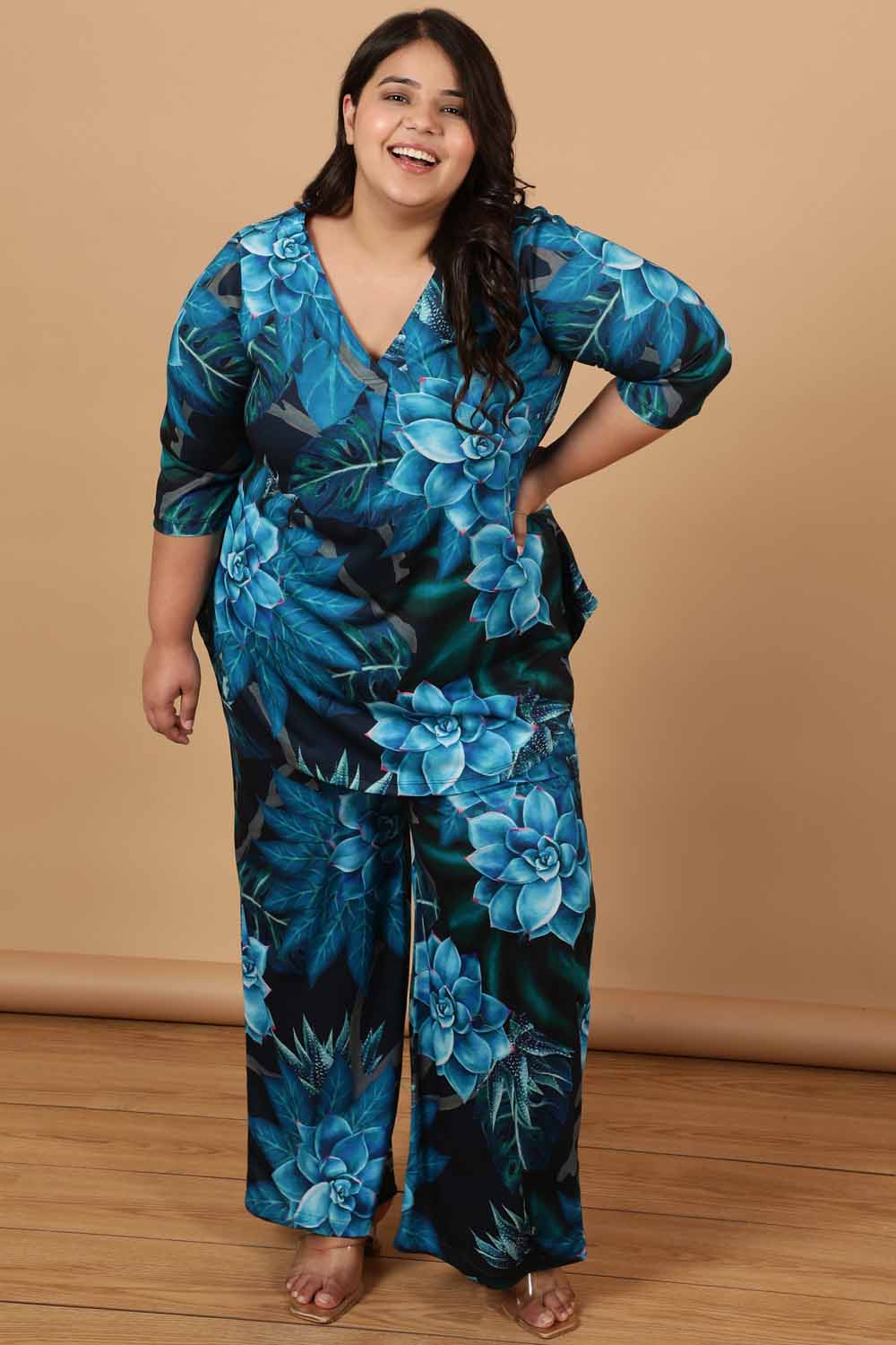 Buy Plus Size Black Deepwater Printed Centre Pleat Top