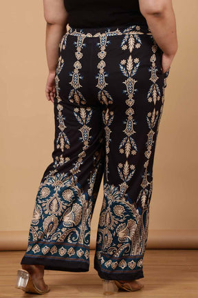 Plus Size Black Luxe Ethnic Print High Waist Pants
