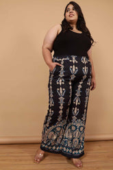 Plus Size Black Luxe Ethnic Print High Waist Pants