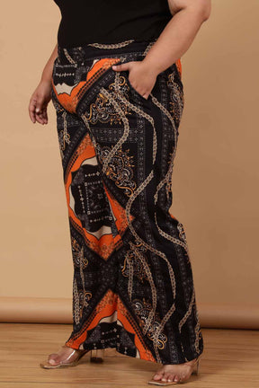 Plus Size Black Baroque Printed High Waist Pants