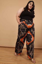 Plus Size Black Baroque Printed High Waist Pants