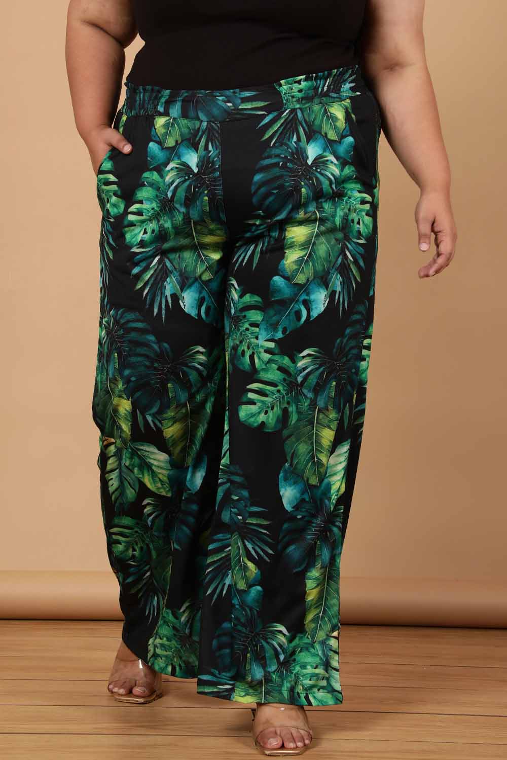 Plus Size Plus Size Midnight Tropical Printed High Waist Pants