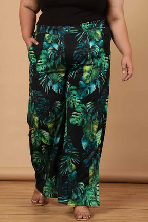 Plus Size Midnight Tropical Printed High Waist Pants