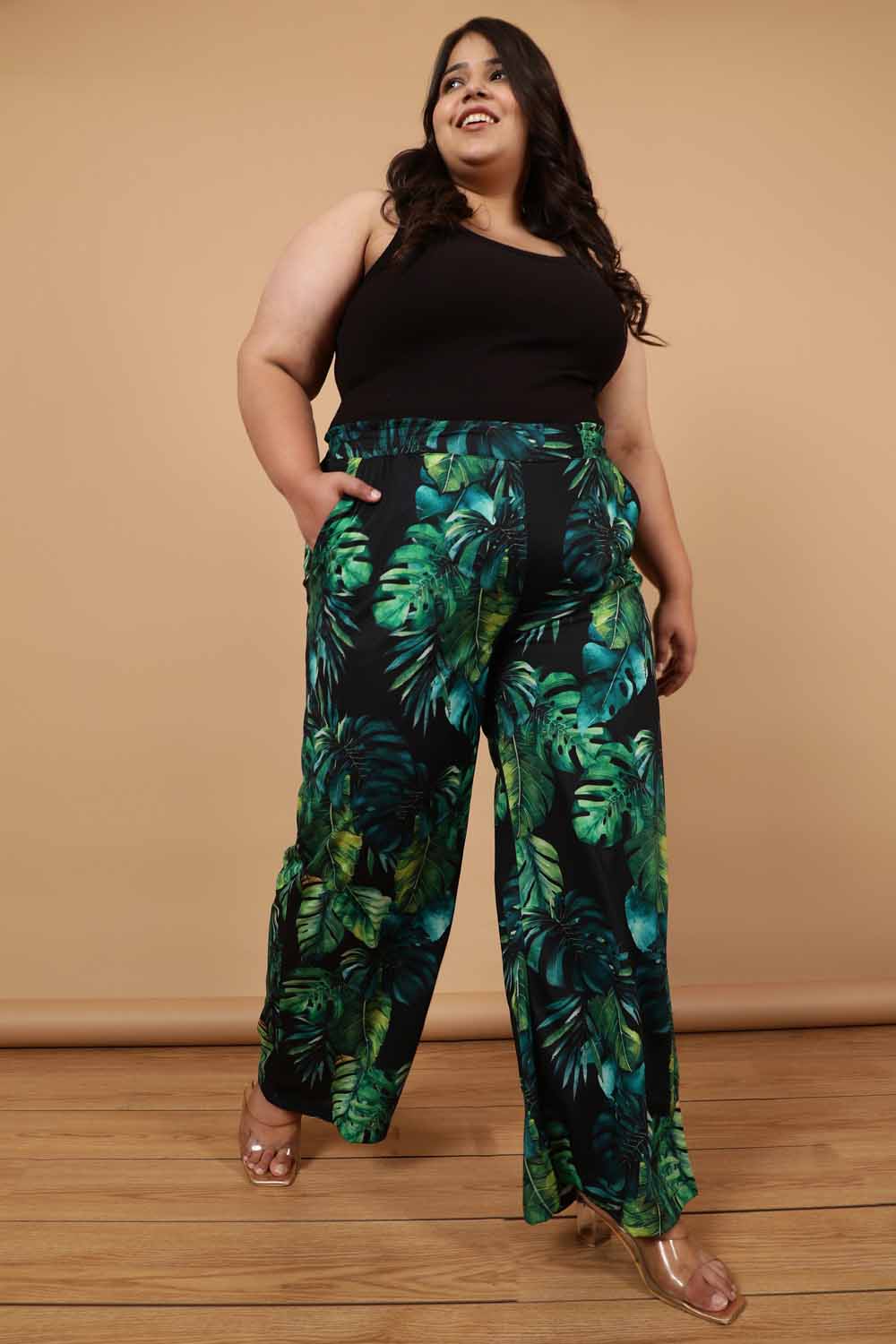 Plus Size Midnight Tropical Printed High Waist Pants