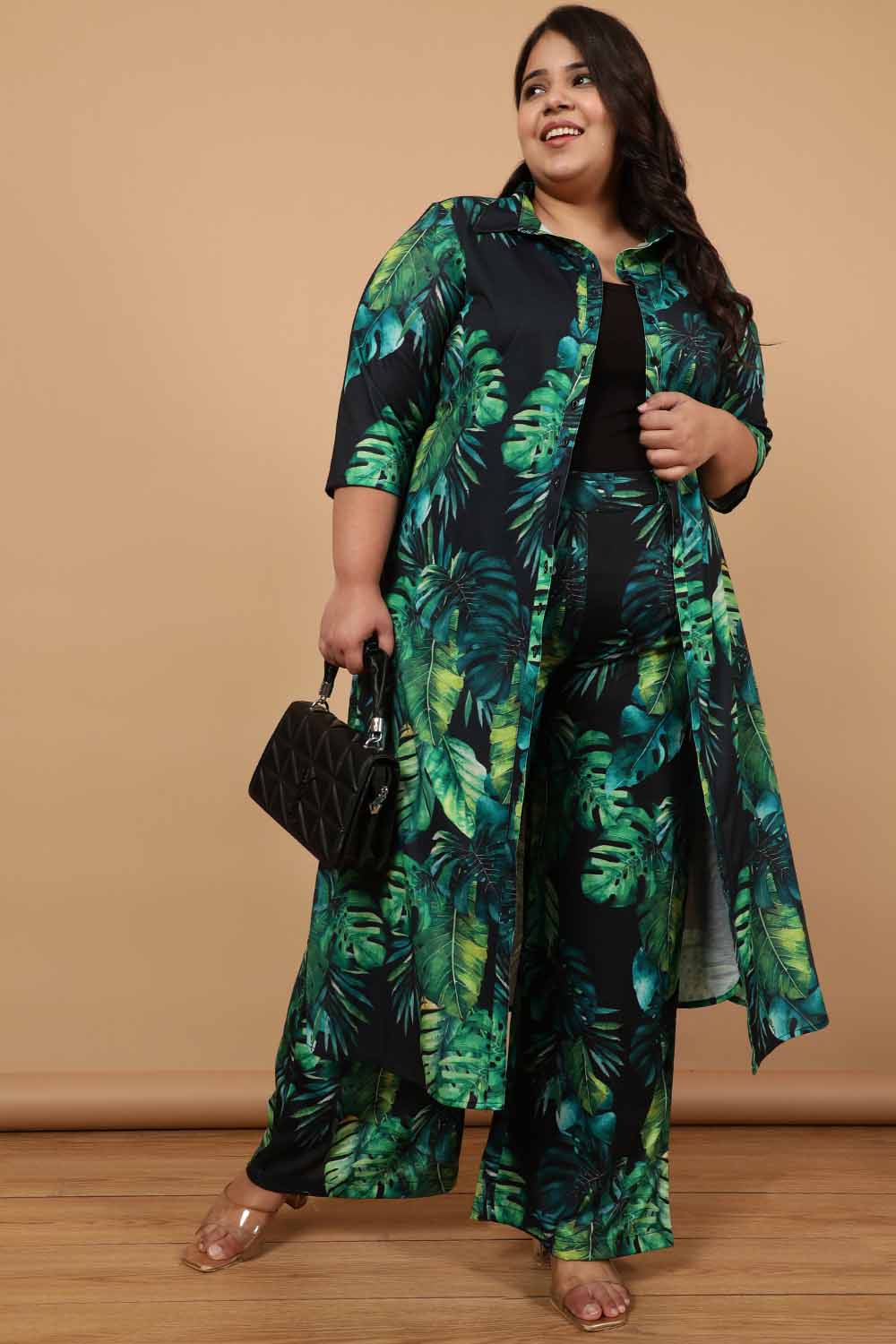 Buy Plus Size Midnight Tropical Printed Kurta Cum Shrug