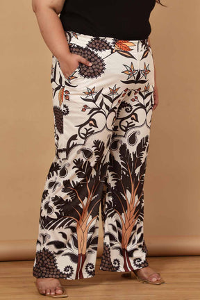 Plus Size Off White Placement Printed High Waist Pants
