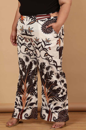 Plus Size Off White Placement Printed High Waist Pants