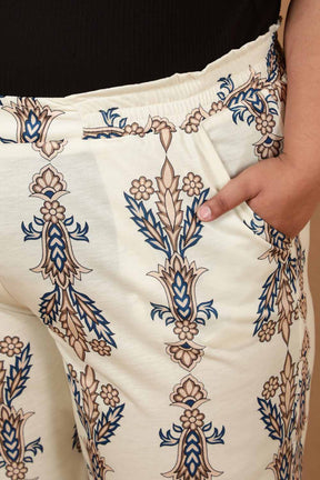 Plus Size Cream Luxe Ethnic Print High Waist Pants