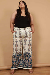 Plus Size Cream Luxe Ethnic Print High Waist Pants