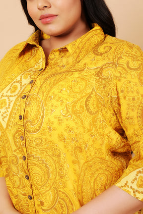 Yellow Paisely Print Cotton Kurta Shrug